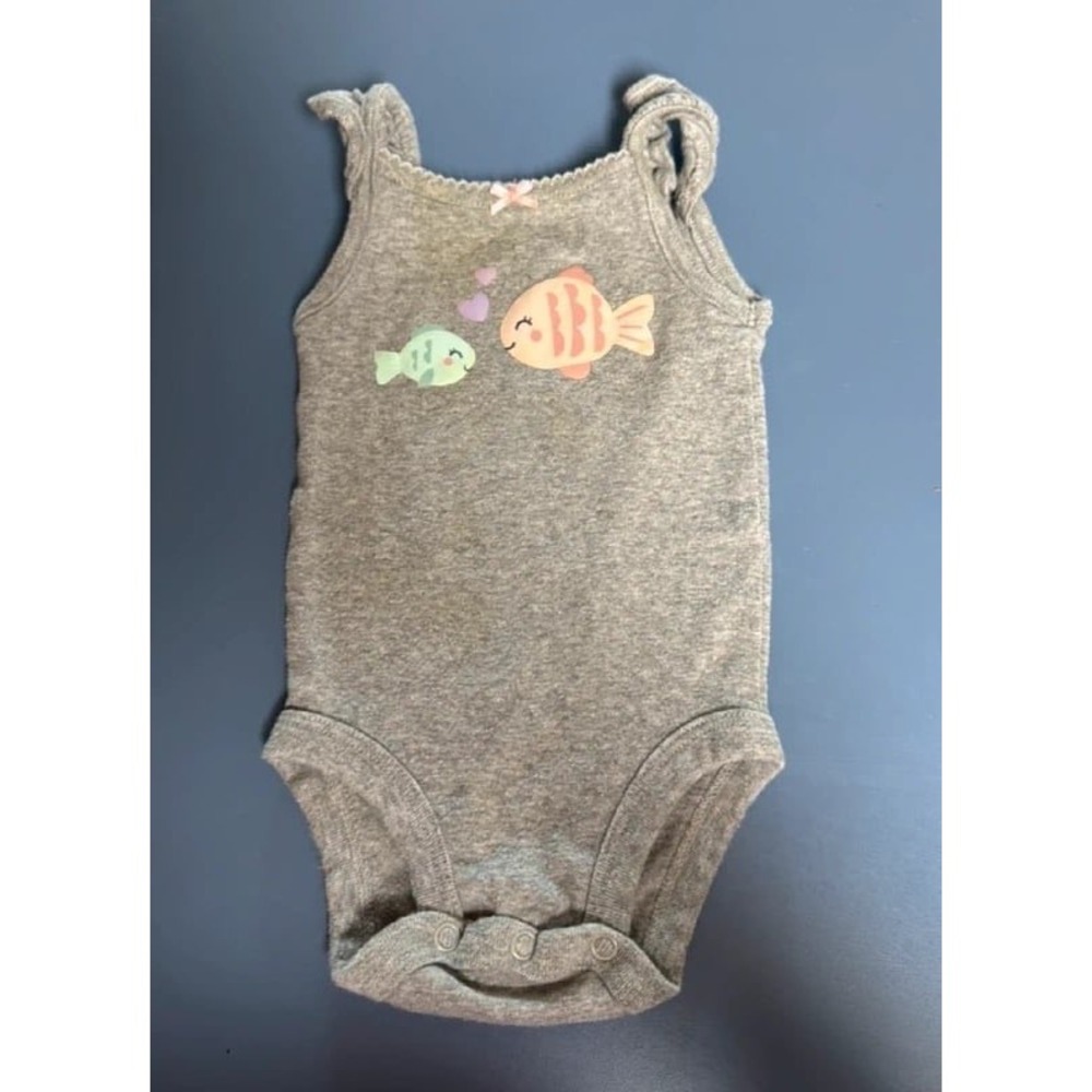 Carters Baby Girl Gray Fish Graphic Ruffle Sleeve Bodysuit 3 Months